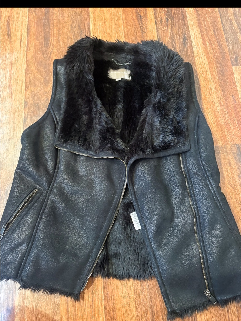 Banana Republic Black Faux Shearling Moto Vest - Women